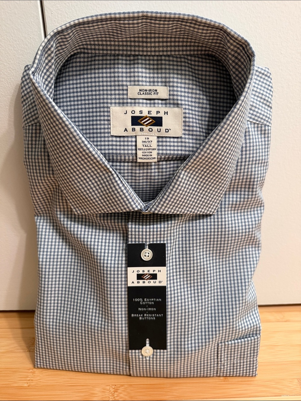 Joseph Abboud Men’s Blue and White Mini-Check Dress Shirt